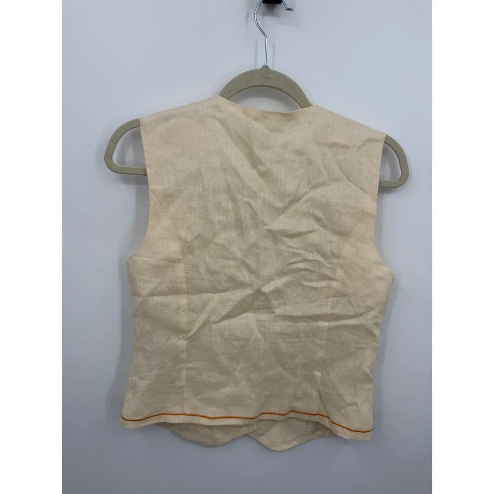 VRG GRL Embroidered Pansy Linen Vest Womens 10 Cream Floral Button Up Boho